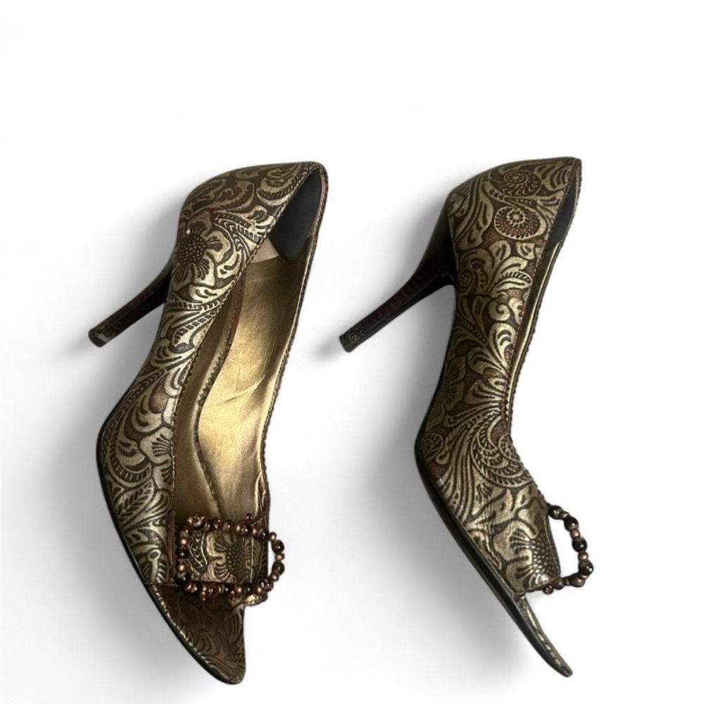 Carlos by Carlos Santana Bronze Metallic Embossed Peep-Toe Heels - Picture 2 of 6